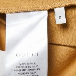 Pre Owned Gucci Brown GG Print Cotton Knit Drawstring Pleated Midi Skirt S