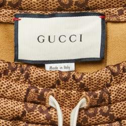 Pre Owned Gucci Brown GG Print Cotton Knit Drawstring Pleated Midi Skirt S