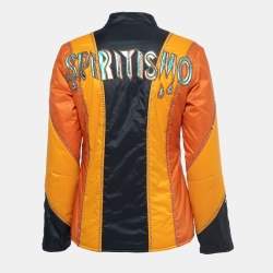Gucci Orange Crystal Embellished Striped Spiritismo Biker Jacket S