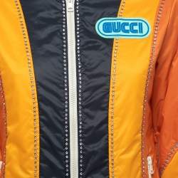 Gucci Orange Crystal Embellished Striped Spiritismo Biker Jacket S