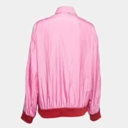 Gucci Pink Logo Colorblock Web Striped Bomber Jacket M