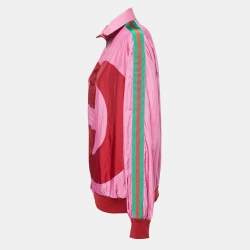 Gucci Pink Logo Colorblock Web Striped Bomber Jacket M
