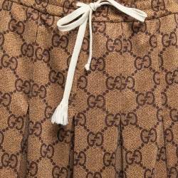 Pre Owned Gucci Brown GG Knit Elasticized Waist Pleated Midi Skirt XL