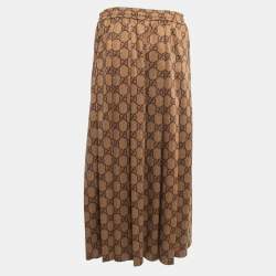 Pre Owned Gucci Brown GG Knit Elasticized Waist Pleated Midi Skirt XL