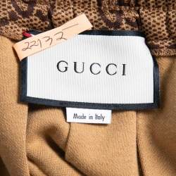 Pre Owned Gucci Brown GG Knit Elasticized Waist Pleated Midi Skirt XL