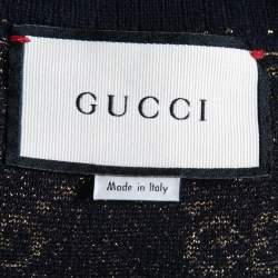 Pre Owned Gucci Navy Blue GG Lurex Knit Button Front Oversized Cardigan XL