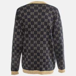 Pre Owned Gucci Navy Blue GG Lurex Knit Button Front Oversized Cardigan XL