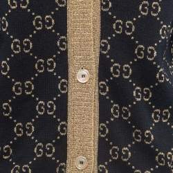 Pre Owned Gucci Navy Blue GG Lurex Knit Button Front Oversized Cardigan XL