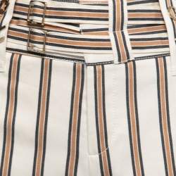 Pre Owned Gucci Cream Striped Cotton Straight Leg Pants S