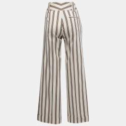 Pre Owned Gucci Cream Striped Cotton Straight Leg Pants S