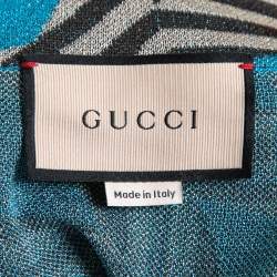 Gucci Blue Geometric Patterned Lurex Knit Belted Maxi Dress XL