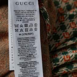 Gucci Beige/Green Patterned Lurex Knit Drawstring Maxi Dress M
