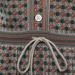 Gucci Beige/Green Patterned Lurex Knit Drawstring Maxi Dress M