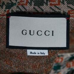 Gucci Beige/Green Patterned Lurex Knit Drawstring Maxi Dress M