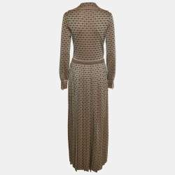 Gucci Beige/Green Patterned Lurex Knit Drawstring Maxi Dress M