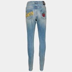 Gucci Blue Denim Guccy Applique Tapered Leg Jeans L Waist 31" 