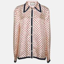 Gucci Cream Hearts Clover Printed Silk Button Front Shirt L