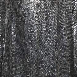 Pre Owned Gucci Silver Sequin Embellished V-Neck Drawstring Top S