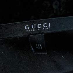 Pre Owned Gucci Silver Sequin Embellished V-Neck Drawstring Top S