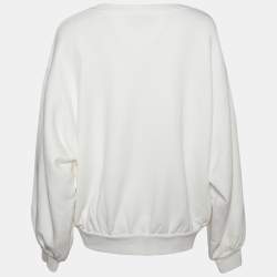 Pre Owned Gucci White Tennis Embroidered Cotton Knit Round Neck Sweatshirt M