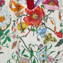 Pre Owned Gucci Off White Flora Printed Linen Asymmetric Hem Midi Dress L