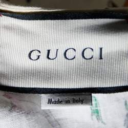 Pre Owned Gucci Off White Flora Printed Linen Asymmetric Hem Midi Dress L