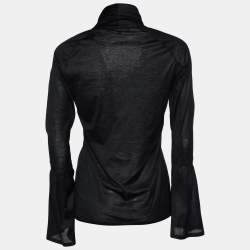 Gucci Black Cotton Knit Brooch Detail Top S
