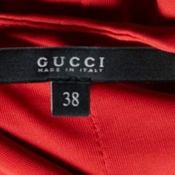 Pre Owned Gucci Red Jersey Cross Over Buckle Detail Sleeveless Gown S