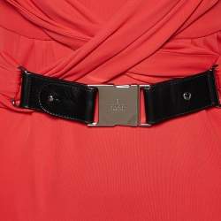 Pre Owned Gucci Red Jersey Cross Over Buckle Detail Sleeveless Gown S