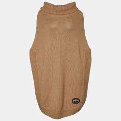 Pre Owned Gucci Light Brown Camel Knit Turtleneck Poncho L