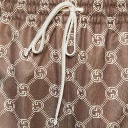 Pre Owned Gucci Brown Interlocking Logo Jersey Side Stripe & Button Detail Track Pants XS