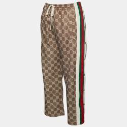 Pre Owned Gucci Brown Interlocking Logo Jersey Side Stripe & Button Detail Track Pants XS