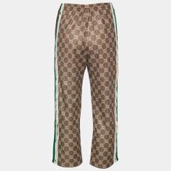 Pre Owned Gucci Brown Interlocking Logo Jersey Side Stripe & Button Detail Track Pants XS