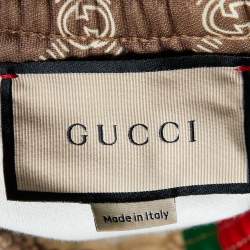 Pre Owned Gucci Brown Interlocking Logo Jersey Side Stripe & Button Detail Track Pants XS