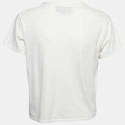 Pre Owned Gucci Off-White Printed Cotton Half Sleeve Boxy Fit T-Shirt L