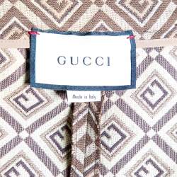 Pre Owned Gucci Brown Logo Jacquard Cotton Pleated Culottes M