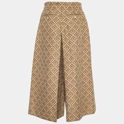 Pre Owned Gucci Brown Logo Jacquard Cotton Pleated Culottes M