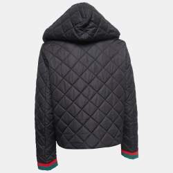 Pre Owned Gucci Black Quilted Nylon Wed Detail Button Front Hooded Jacket M