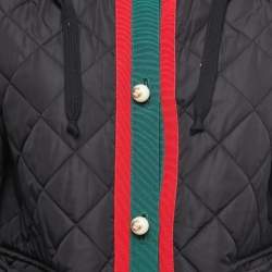 Pre Owned Gucci Black Quilted Nylon Wed Detail Button Front Hooded Jacket M