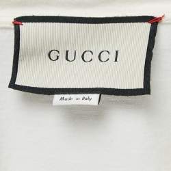 Pre Owned Gucci Cream Printed Cotton Crew Neck Half Sleeve T-Shirt S