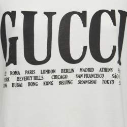 Pre Owned Gucci Cream Printed Cotton Crew Neck Half Sleeve T-Shirt S