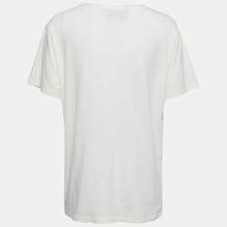 Pre Owned Gucci Cream Printed Cotton Crew Neck Half Sleeve T-Shirt S