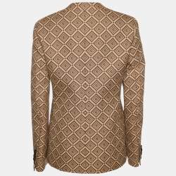 Pre Owned Gucci Brown Logo Jacquard Cotton Double Breasted Blazer M