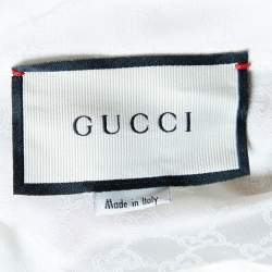 Gucci White Logo Jacquard Silk Ruffle Detail Shirt L