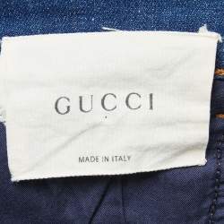 Pre Owned Gucci Blue Floral Embroidered Denim Skinny Jeans M Waist 28"