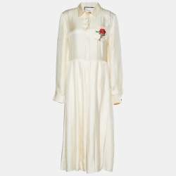 Gucci Cream Silk Embroidered Pocket Maxi Dress M