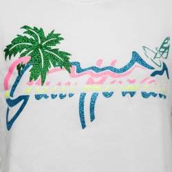 Pre Owned Gucci White Hawaii Glitter Print Cotton Knit Cropped T-Shirt XS