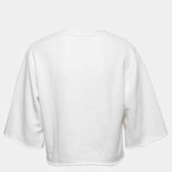 Pre Owned Gucci White Hawaii Glitter Print Cotton Knit Cropped T-Shirt XS