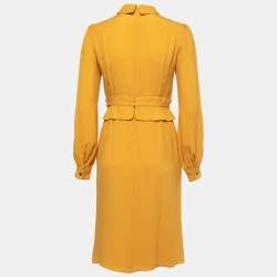 Pre Owned Gucci Yellow Silk Buttoned Long Sleeve Flared Dress S
