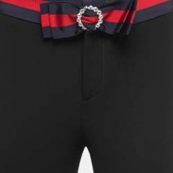 Pre Owned Gucci Black Cotton Blend Contrast Trim Embellished Bow-Detail Trousers S